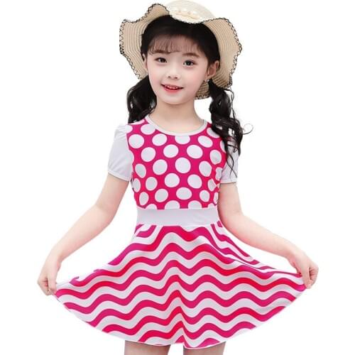 Short Sleeve Dot Wave Girls Swimwear Two-Piece Childrens Swimsuit Fused Skirt For Girls Swimming Suit For Kids Bathing Suit