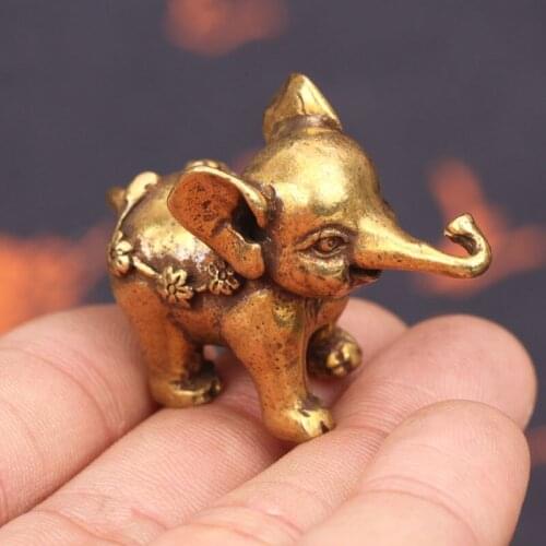 Cute Copper Elephant Statue Home Decor Desktop Decoration Brass Animal Ornaments Metal Brass Crafts Figurines Miniatures Crafts