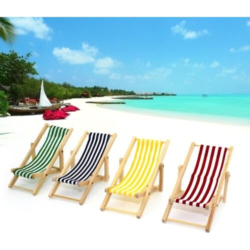1:12 Mini Simulation Foldable Wood Beach Chair Doll House Miniature Chairs Decoration Furniture Folding Stripe Deck DIY Home Toy