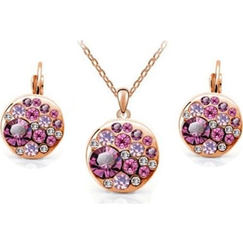 Miss Lady 2017 summer jewelry Rose Gold color blue and Pink Big Round african costume Crystal Jewelry Sets for women