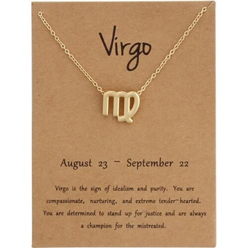 Fashion 12 Constellation Virgo Necklaces Pendants Gemini Taurus Necklace Birthday Gifts Message Card for Women Jewelry