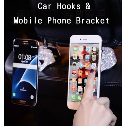 Fashion Auto Fastener & Clip Crystal Diamond Car Hooks & Mobile Phone Bracket Multifunctional Diamante Car-styling Storage