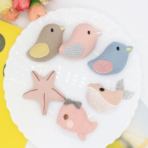 20pcs/lot 4cm sweet fish and bird doll Padded Patches Appliques For Clothes Sewing Supplies DIY Hair Decoration