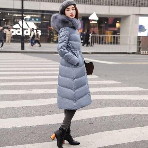 2019 new style winter down jacket Korean version large fox fur collar female coat slim long style waist fashion women clothes
