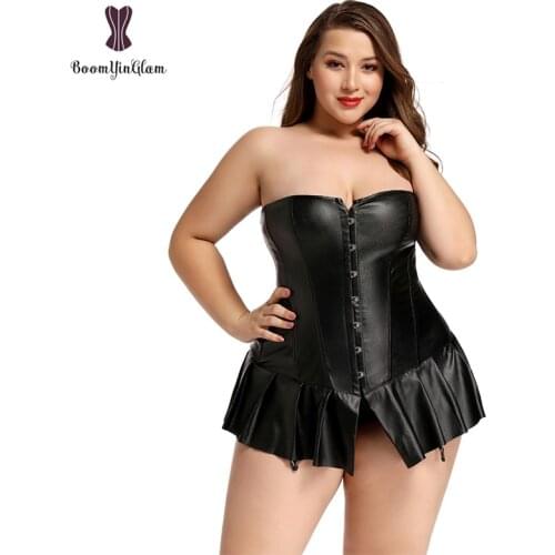 2019 New Items Womens Steam Punk Gothic Halloween Clothing Buckle Up Faux Leather Corset Bustier Dress With G String
