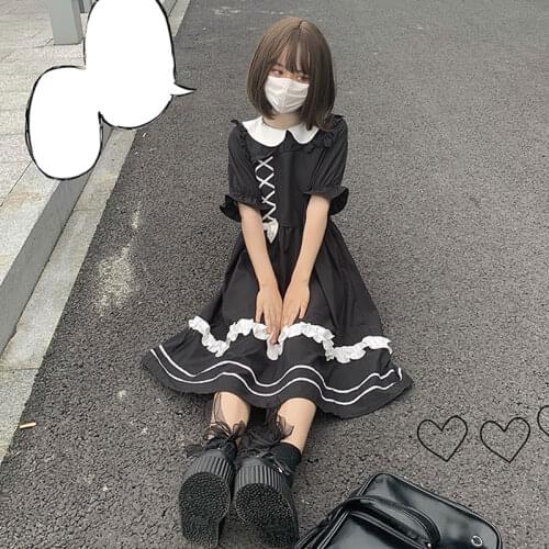 2020 Summer New Japanese College Style Dark Long Dress Female Students gothic dress lolita cosplay goth lolita dress