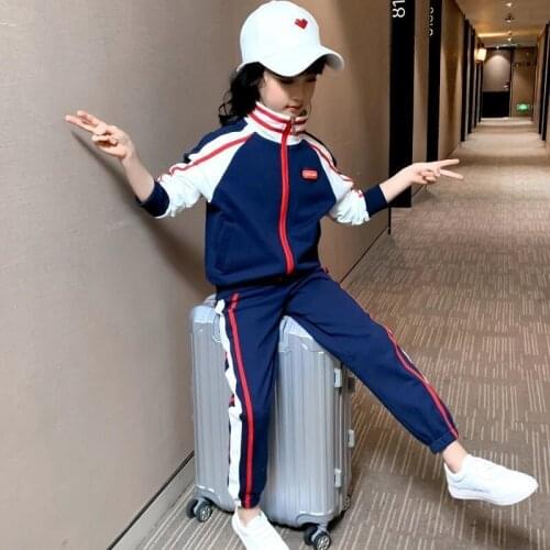 New Girls' Sports Suit Spring And Autumn Zipper Cardigan And Elastic Waist Trousers Trousers Fashion Casual Suit For Children