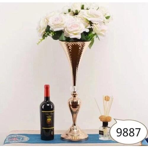 New style Unique 55cm tall Metal Silver Plated Gold Trumpet Vase For Wedding Table qq297