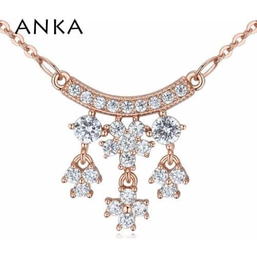 ANKA luxury rose gold color flower necklace for women top zircon CZ pendant necklace fashion jewelry accessories gift #125251