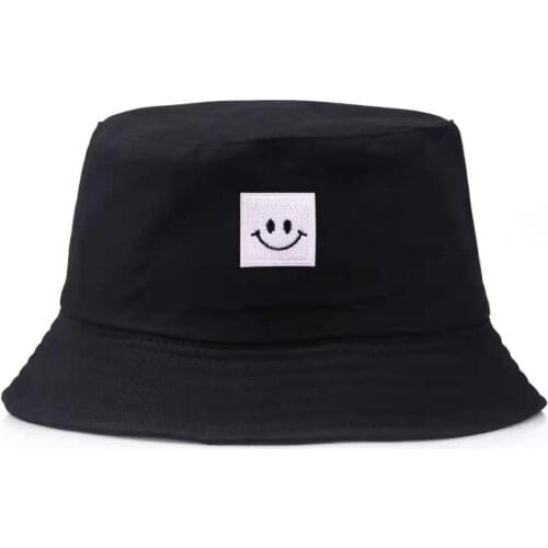 Unisex Embroidery Bucket Hat Solid Color Smile Face Sun Hat Outdoor Sports Travel Beach Caps Fisherman Hats Hip Hop Female Caps
