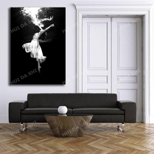 Weightless Ballerina To the Surface Art Print Poster Marina Poster, Ballerina Poster, Swimming lady Print, Black White Prints