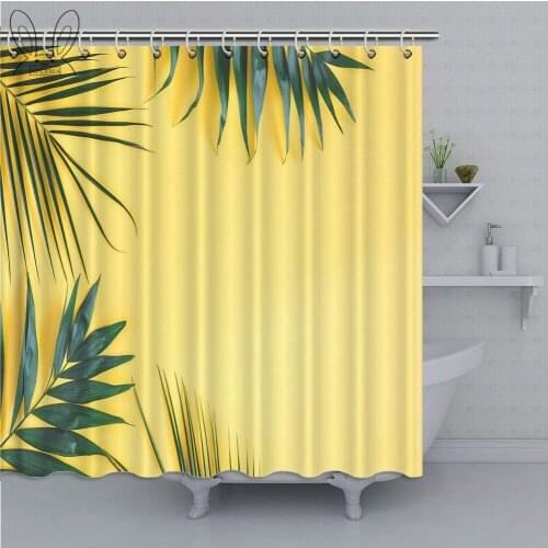 Popular Yellow Bathroom Curtain Tropical Palm Leaves Waterproof Shower Curtain Polyester Fabric Bath Home Decor Shower Sets