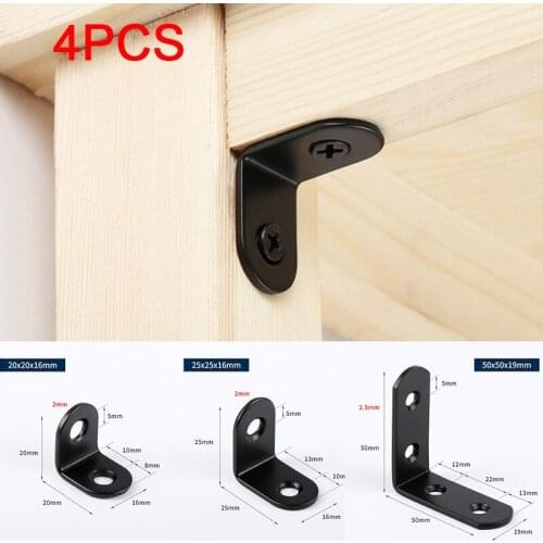4 Pcs/Set L Shape Fixed Bracket Connector Thickened Stainless Steel 90 Degree Angle laminate Support Connector Black Corner Code