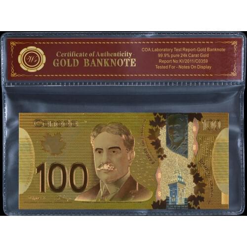 WR Fake Money 100 Canada Dollar Souvenir Banknote Fake Dollars Money Gold Plated Bank Note Collection Gift for Men
