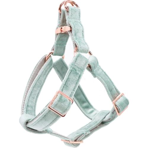 Green Velvet Dog Harness Basic Dog Leash Adjustable Buckle Cotton Fabric for Dog or Cat