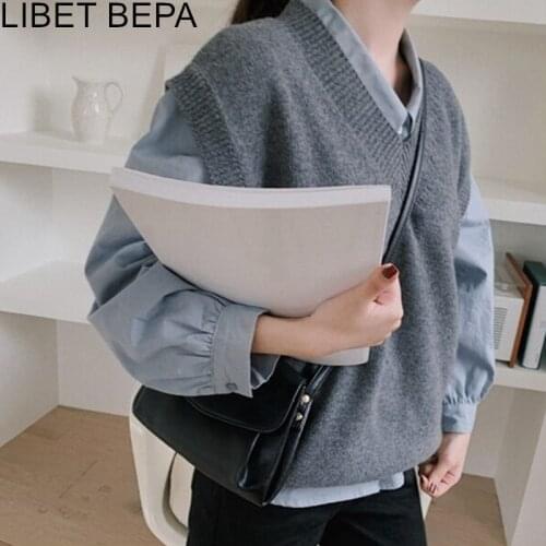 New 2020 Autumn Winter Women Sweater V-Neck Knitted Pullovers Fashionable Wild Oversize Warm Knitwear Vest Short Tops SWV8157