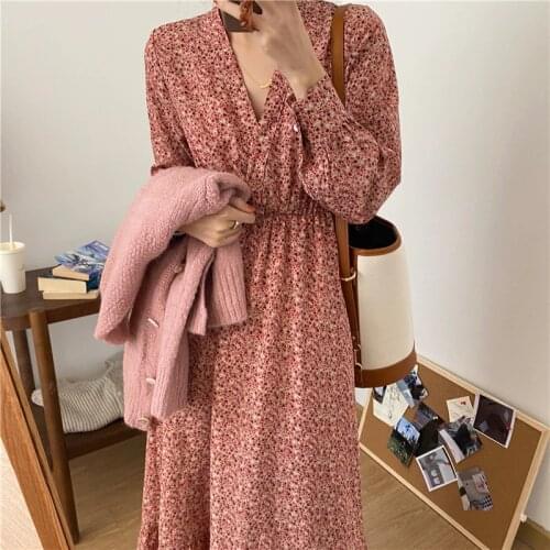 2021 New Flower Print Summer Dress Evening Long Vintage Dresses Oversize Long Sleeve Beach Women Dress Robe Vestido Prom
