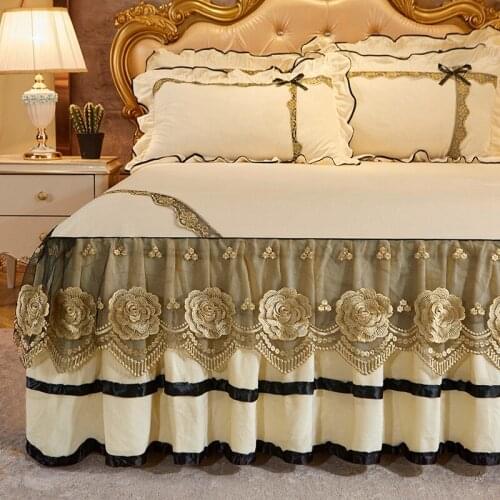 Winter Crystal Velvet King Size Gray Bed Sheets Home Luxury Bedspread European Style Lace Bed Skirt Not Include Pillowcase