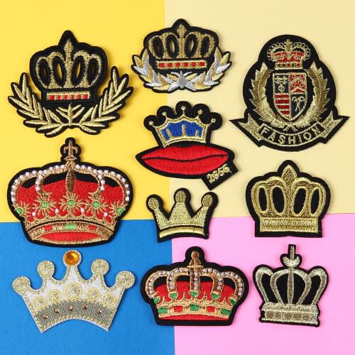 Gold Crown Morale Badge Embroidered Patches For Clothing DIY Stripes Applique Clothes Stickers Iron On Patches Badges Decoration