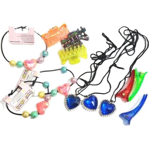 1Set of 12 Pcs Girl Mix Hair Chip Necklace Bracelet Toys Princess Gift Pinata Loot Fillers Favors Novelty Birthday Party Favours