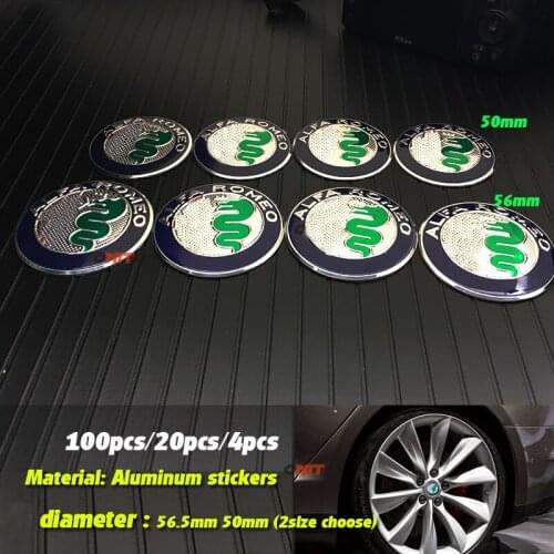 100pcs 20pcs 4pcs 2.2" 50mm 2.36" 56mm decals for Alfa Romeo car Wheel Center Hub Cap Wheel Badge emblem stickers silver 40mm