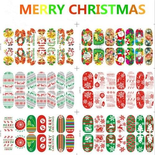 12pcs/Lot Luminous Nail Full Sticker Series of Christmas Snow and Santa Claus Water Transfers 3D Decals Foil Decorations Tips