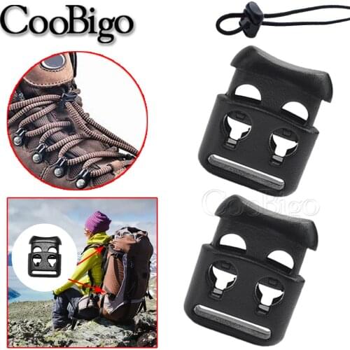 20pcs Cord Lock Stopper 2 Hole 4mm Plastic Black For Outdoor Shoelace Paracord Bag Elastic Rope DIY Accessories