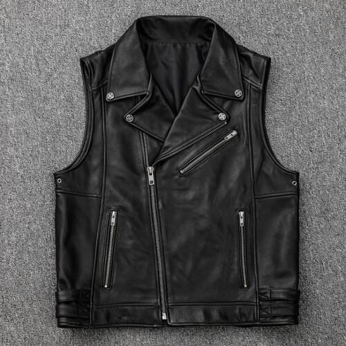 2020 New Mens Professional Motorcycle Fashion Vintage Leather Cowskin Biker Sleeveless Vest Jackets