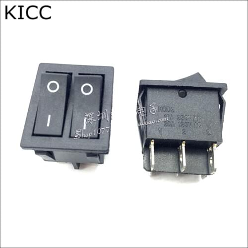 22*28MM Rocker Switch Black KCD46 KCD3 Double joint 6Pin 2File Seesaw switch Power switch 5Pcs