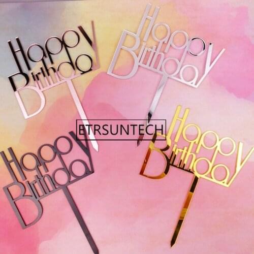 300pcs Happy Birthday Cake Topper Acrylic Letter Gold Silver Cake Top Flag Decoration for Birthday Party Supplies