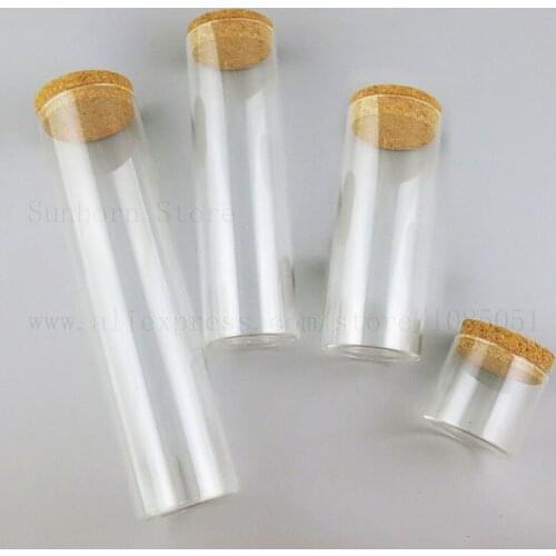 Empty Transparent Test Spice Tube Straight Bottle Jar With Cork Stopper Clear Borosilicate Glass Home Storage Container 5pcs