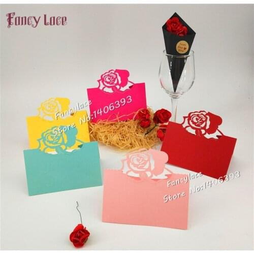 50pcs Laser Cut Rose Flower Wedding Party Decor Place Name Seat Cards pearl Hollow Out Wedding Table Invitation Cards