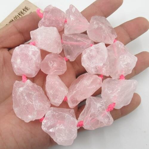 APDGG 20x23mm-28x30mm Natural Rose Quartz Crystal Natural Gems Rough Freeform Nugget Lrregular Gems Stone Beads 17"