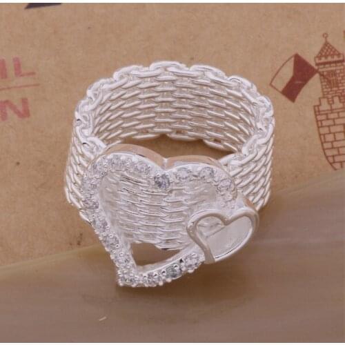 AR313 sterling silver color color ring, silver color color fashion jewelry, double heart net /apaajgha anxajfea