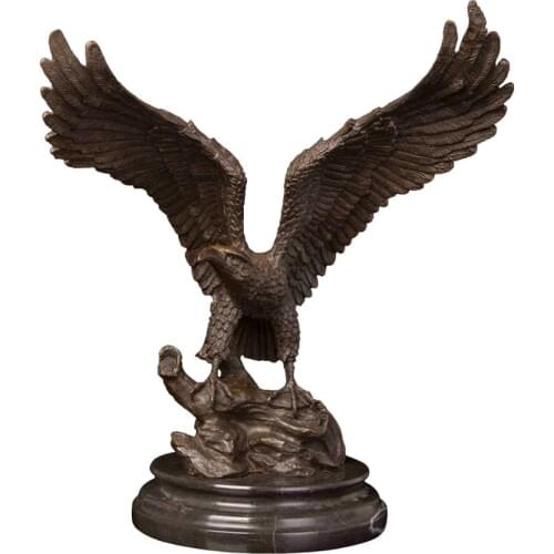 Eagle Spread Wings Sculpture Bronze Hawk Statue Large Wild Bird Animal Copper Figurine Vintage Falcon Art Big