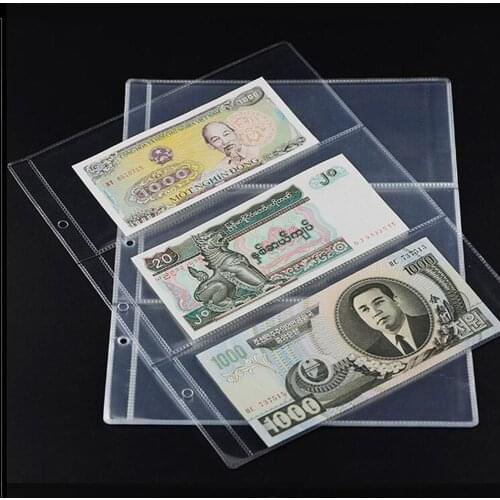 5Pcs 3 Pockets Pages Paper Money Album Currency Banknote Stamps Storage Holder