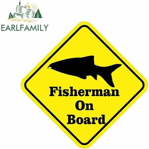 EARLFAMILY 13cm x 13cm For Fish Fisherman On Board Car Graphic Decal Car Assessoires VAN GTR Decoration Creative Stickers