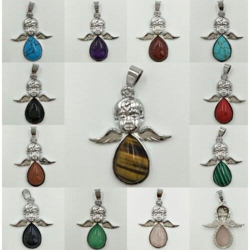 Howlite Lapis Lazuli Tigers Eye Carnelian Crystal Opal Malachite Goldstone Aventurine Wommen Men Angle Pendant Bead WFH342