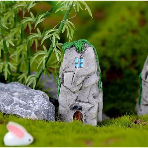 1PC Simulation Rockery House Figure Stone Cottage Mini Fairy Garden Cartoon Micro Landscape Fish Tank Animals Statue Resin Craft