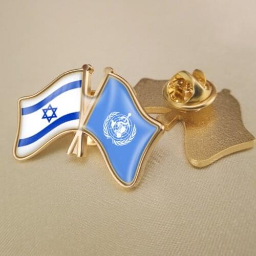 Israel and World Health Day Crossed Double Friendship Flags Lapel Pins Brooch Badges