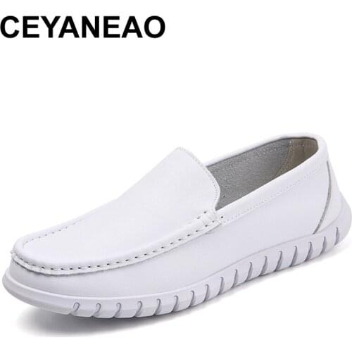 CEYANEAO Men White casual soft Leather cowhide shoes for men Leather cowhide tendon bottom Size 45 Womens Shoes sneakers sport