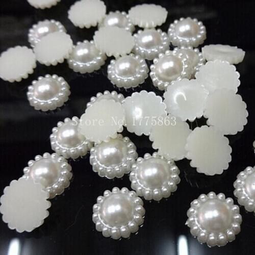 100pcs Ivory Acrylic Round Flower Pearl Cabochon Beads Cards Jewelry making 10mm AA7955