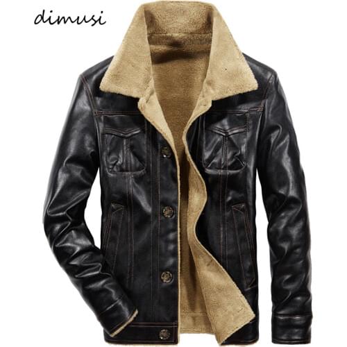 DIMUSI Winter Mens Leather Jacket Casual Male Thick Fleece Thermal Leather Coats Men Fur Collar Motorcycle Leather Jackets 6XL