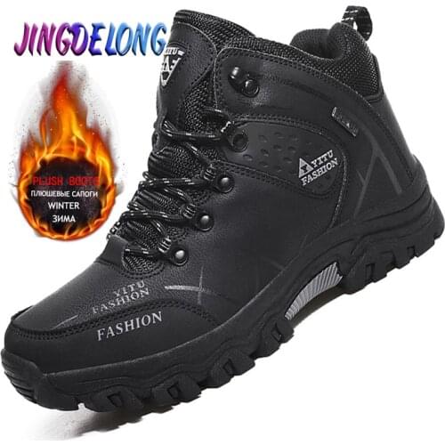 Brand Mens Boots Winter Men Shoes Plush Warm Men Snow Boots Waterproof Leather Sneakers Outdoor Mens Boots Winter Warm Boots