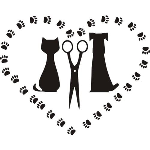 Pet Dog and Cat Silhouette Decals Grooming Salon Wall Sticker For Pet Shop Removable Heart Wall Decals Window Decoration ZA559