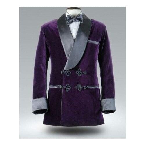 2017 Latest Coat Pant Design Purple Velvet Men Suit Smoking Slim Fit 2 Piece Groom Tuxedo Custom Wedding Suits Prom Blazer Terno