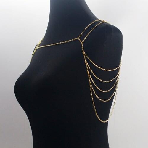 2020 New arrival Necklace Shoulder Chain Gold Color Sexy Multilayer Metal Tassel Body Jewelry