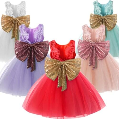 1St Birthday Dress For Baby Girls Sequins Backless Princess Party Dress NewBorn Bow Christening Gowns Baptism Clothing 1-5Years