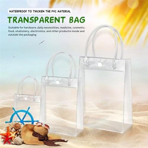 Transparent PVC Tote with Snap Button Candy Plastic Bag Gift Bags with Handles Christmas Thanksgiving Huge Capacity Gift Box