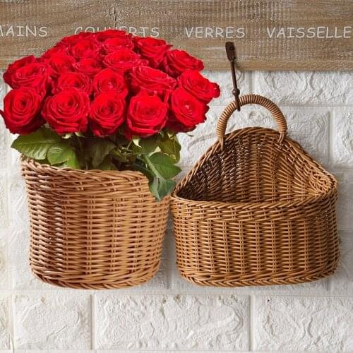 Hand-woven Storage Basket Woven Hanging Baskets with Handle for Kitchen Living Room Sundries Fruit Organizer Home Decor